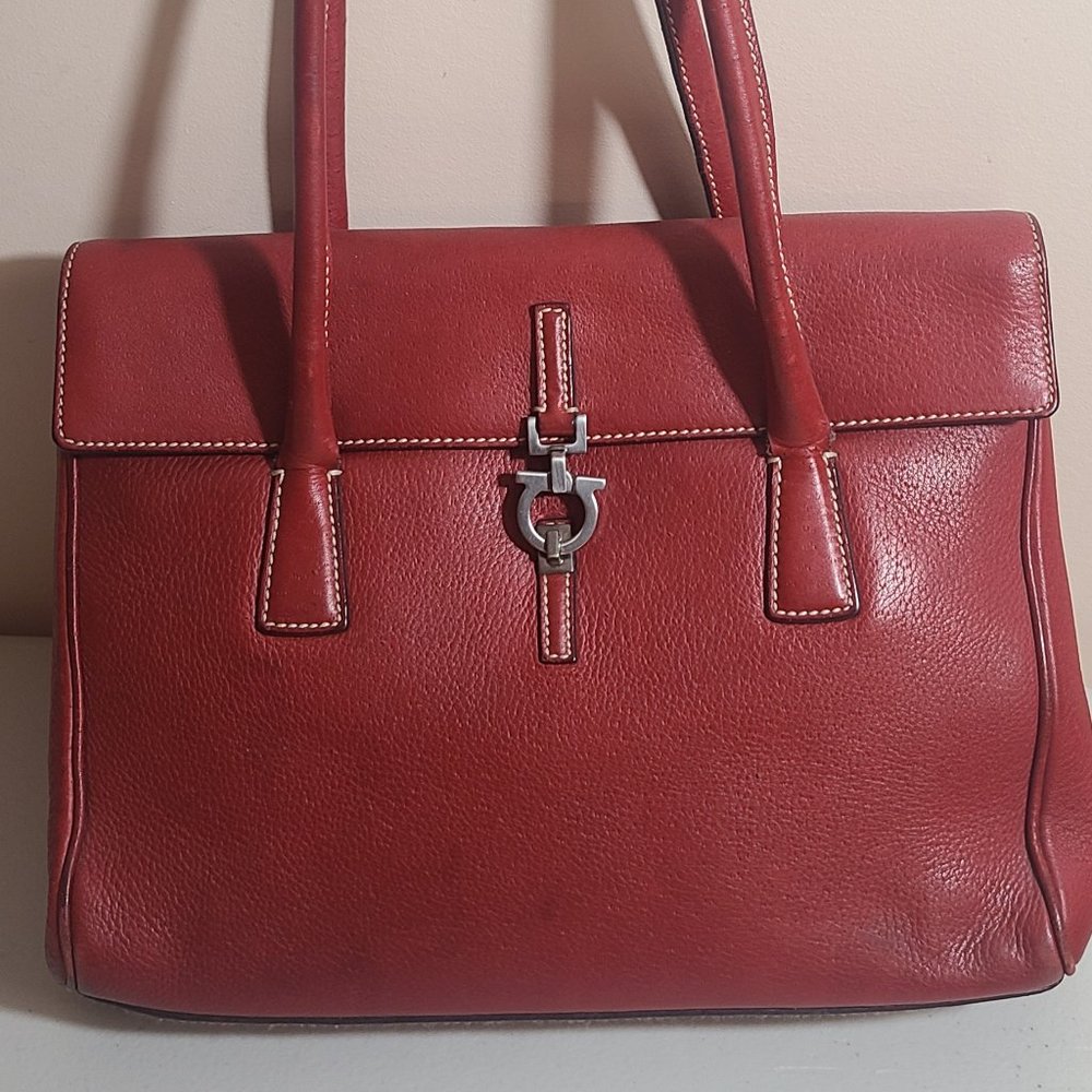 Salvatore Ferragamo Dark Red Leather Women Bag MSRP $3000+ Vintage Classy